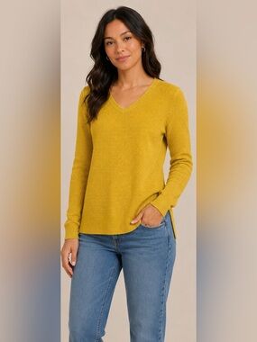 GAP Mustard Yellow Merino Wool Blend Textured V-Neck Sweater Small